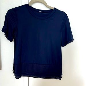 Navy lululemon blouse with mesh ruffles